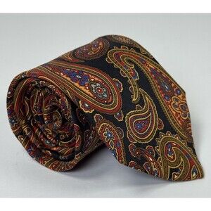 Liberty of London Tie Mens Silk Paisley Black Red Gold Classic Necktie Made USA